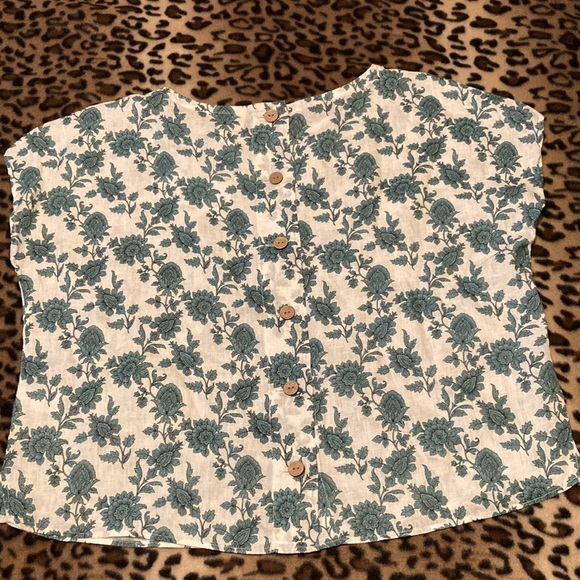 CYNTHIA ROWLEY Blouse Women’s Size M White Linen Floral Button Back Shirt - Picture 6 of 9